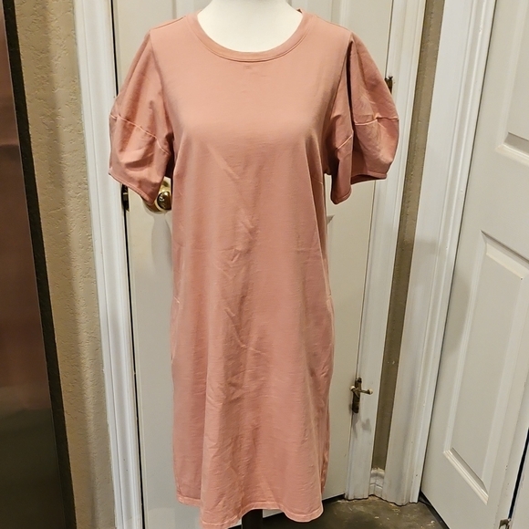 Velvet By Graham & Spencer 100% Imported Yarn Coral Midi Dress Puff Sleeve M - Picture 1 of 12